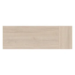 Beige rectangular striped mat on display.