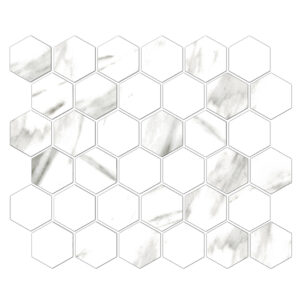 A white hexagonal tile pattern with black and white accents.