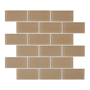 A tan tile wall with a brick pattern.