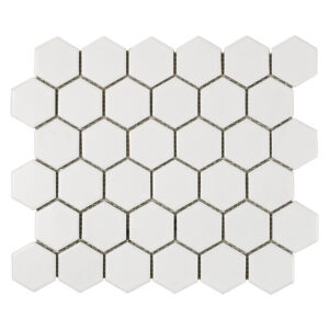A white tile floor with a hexagonal pattern.