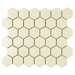 A white tile floor with a hexagonal pattern.