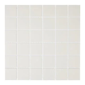 A white tile floor with no grout.