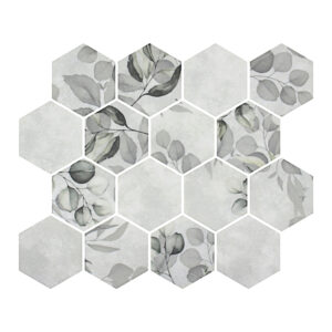 A white and gray hexagonal tile pattern