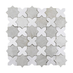 A white and gray mosaic tile pattern